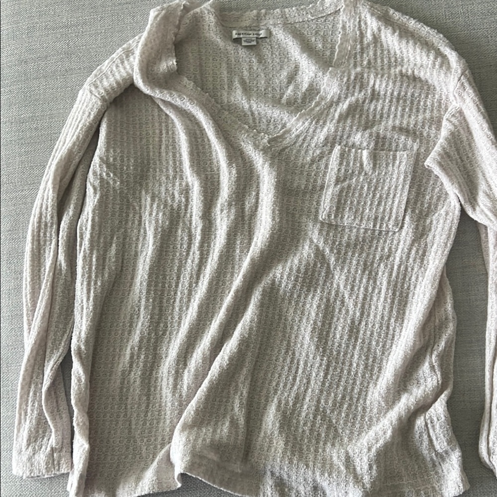 American Eagle Outfitters Cream Waffle Knit Top